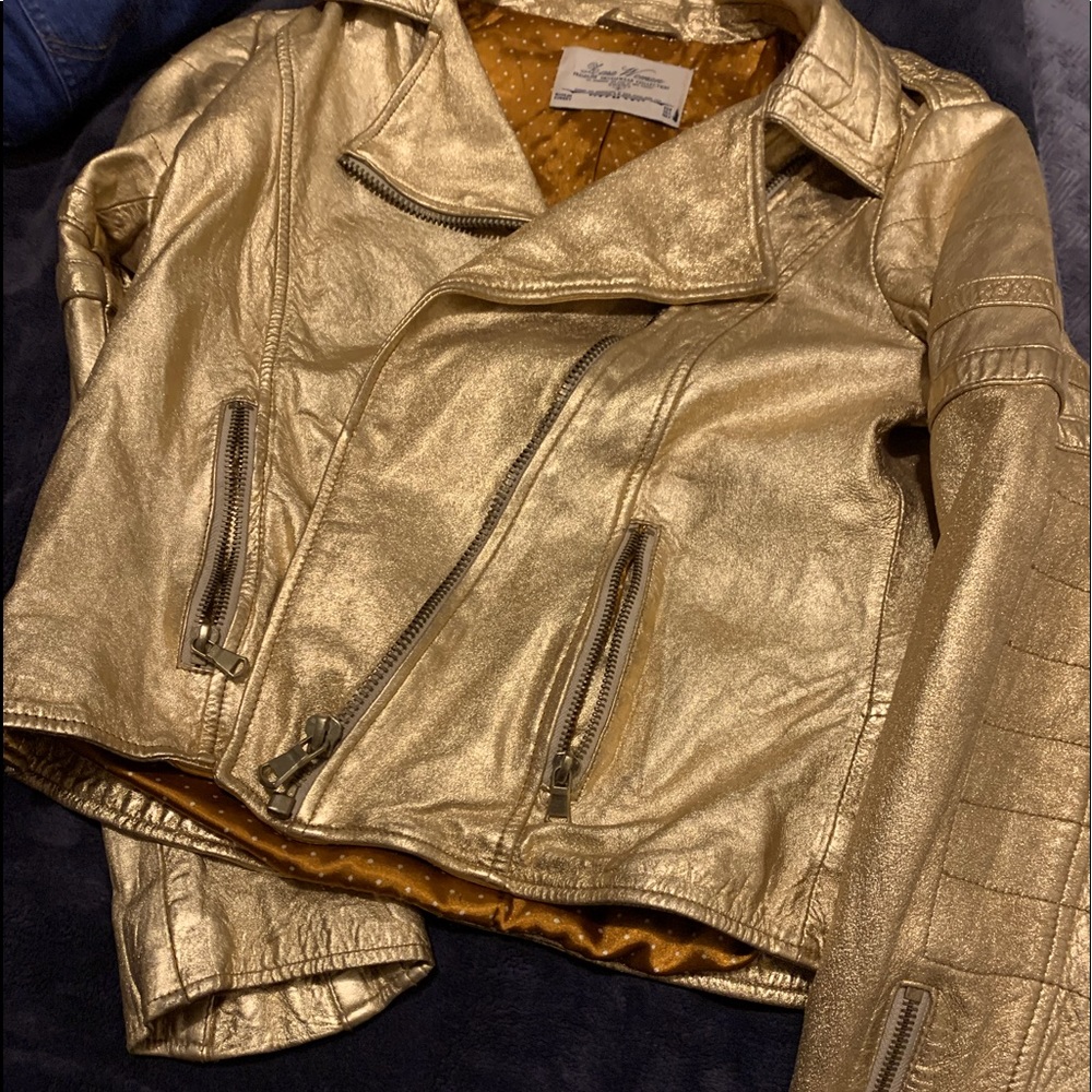 Really cute genuine leather, gold, jacket